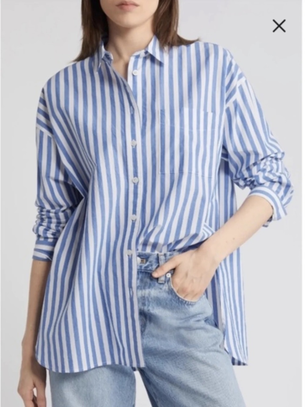 Madewell Airy Oversized Fit Poplin Stripe Button Up Shirt Size Large